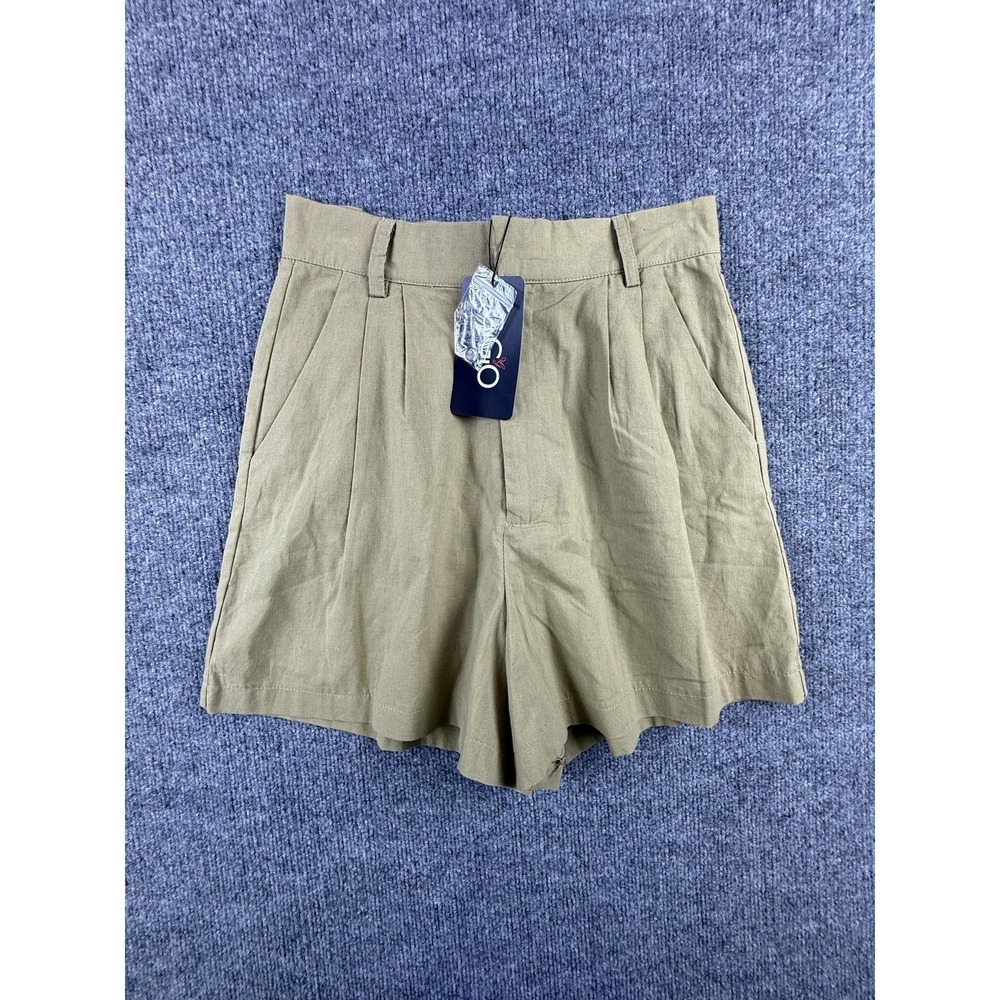 GiGIO Shorts Womens Small Olive Green Pleated Chino Zip Fly Pockets Casual Lined